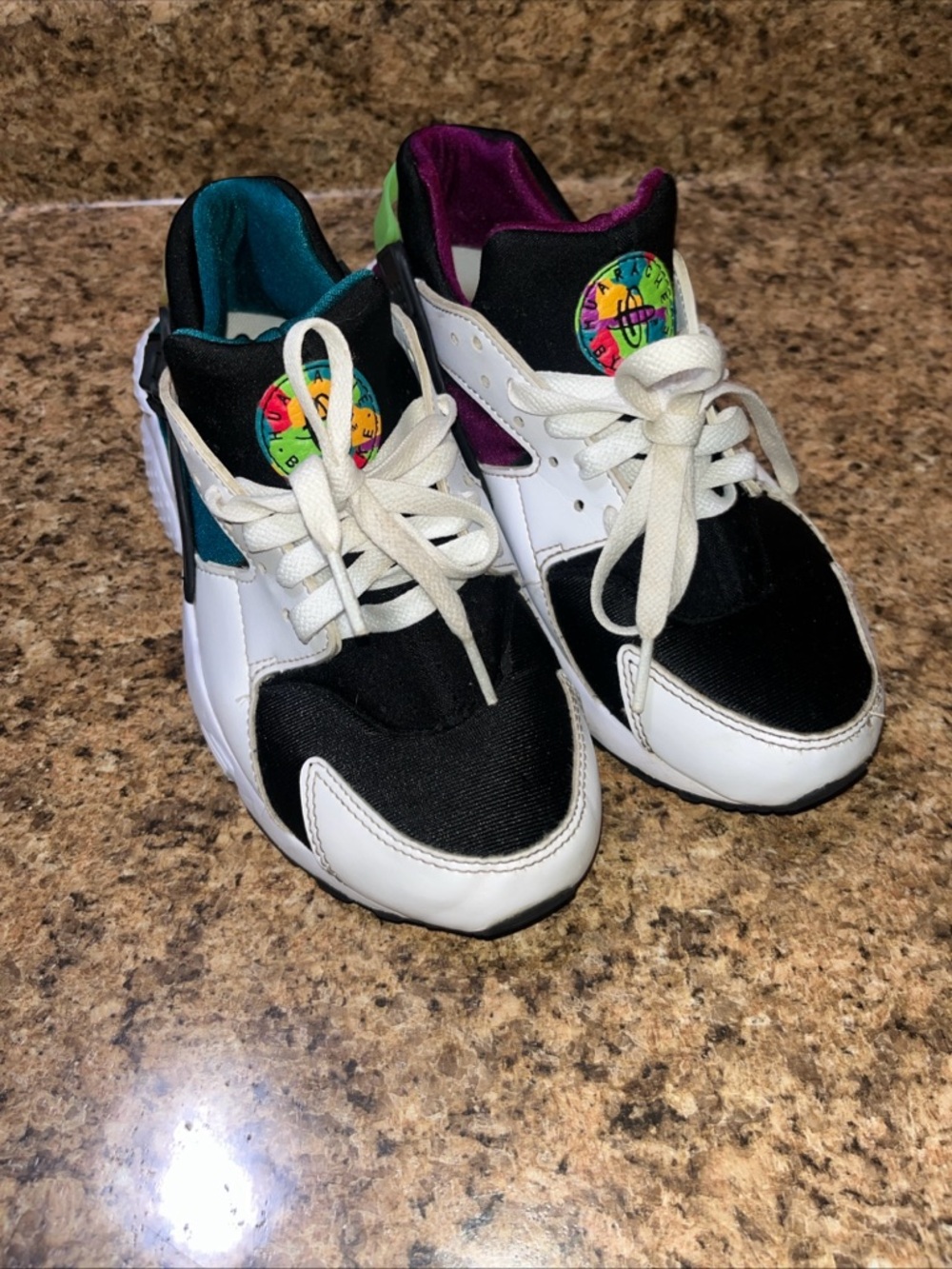Nike Kids White Black Sneakers with Teal and Purple Accents
